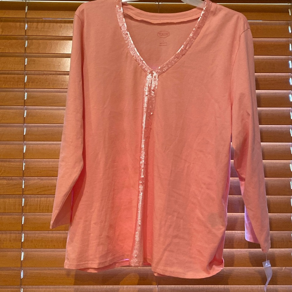 Talbots 100% cotton v-neck soft pink 3/4 sleeves T-shirt size L (d)